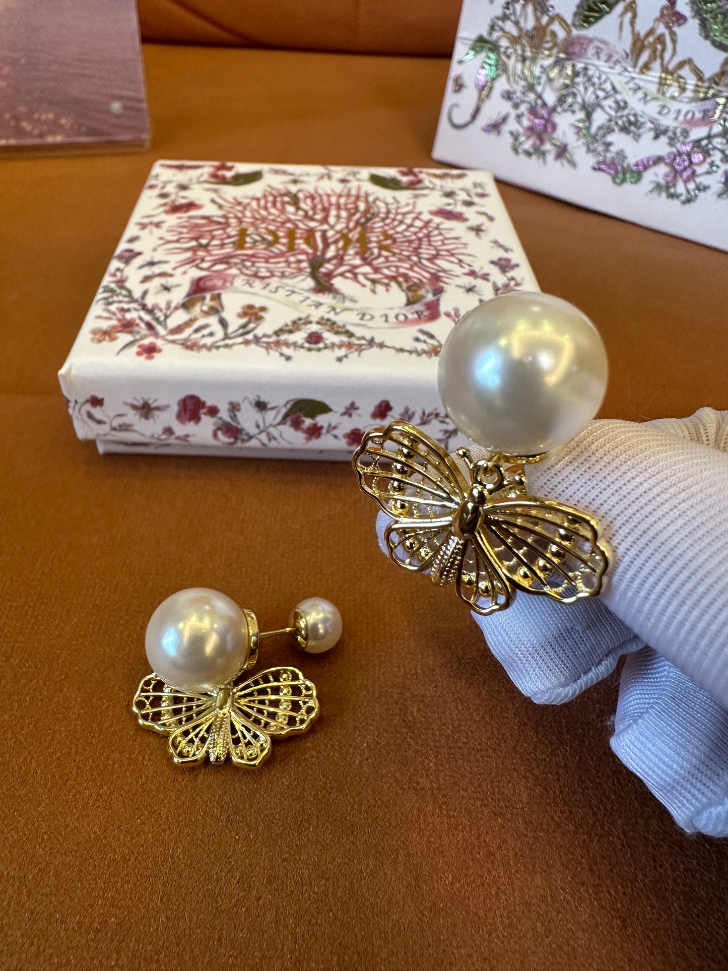 Dior Tribales Butterfly Pearl Stud Earrings