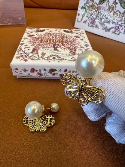Dior Tribales Butterfly Pearl Stud Earrings