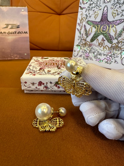 Dior Tribales Butterfly Pearl Stud Earrings