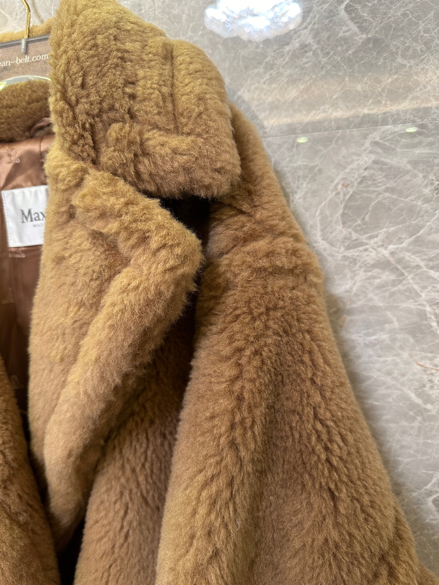 Max Mara Teddy Bear Double-Breasted Faux Fur Coat in Camel