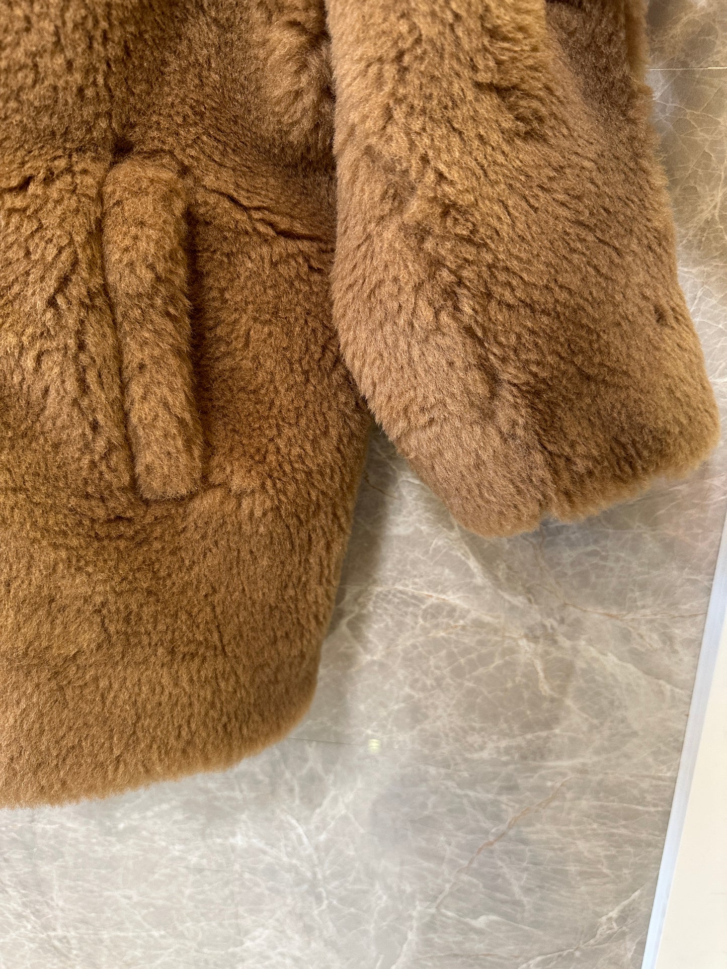 Max Mara Teddy Bear Double-Breasted Faux Fur Coat in Camel