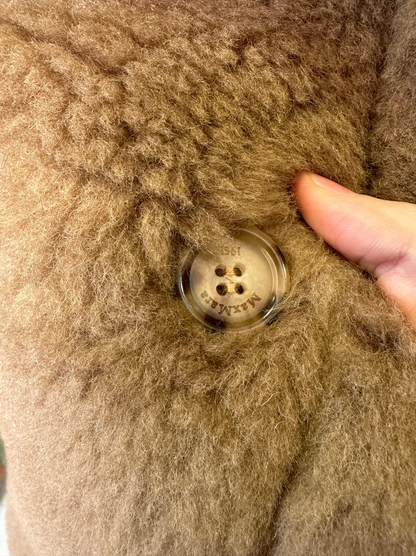 Max Mara Teddy Bear Double-Breasted Faux Fur Coat in Camel