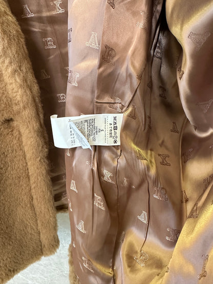 Max Mara Teddy Bear Double-Breasted Faux Fur Coat in Camel