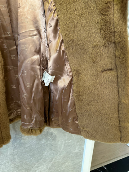 Max Mara Teddy Bear Double-Breasted Faux Fur Coat in Camel