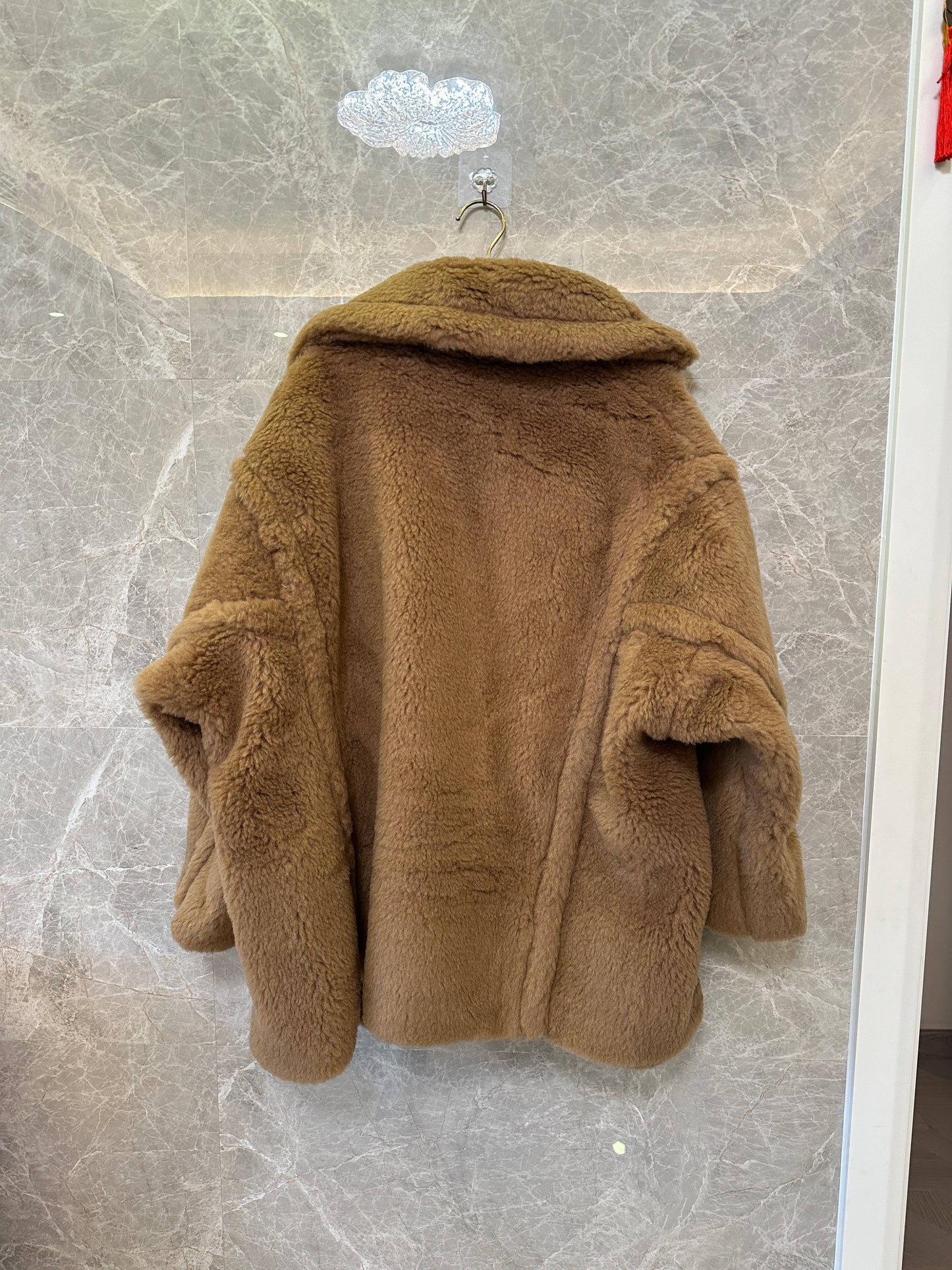 Max Mara Teddy Bear Double-Breasted Faux Fur Coat in Camel