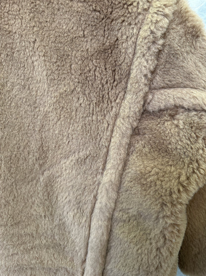 Max Mara Teddy Bear Double-Breasted Faux Fur Coat in Camel