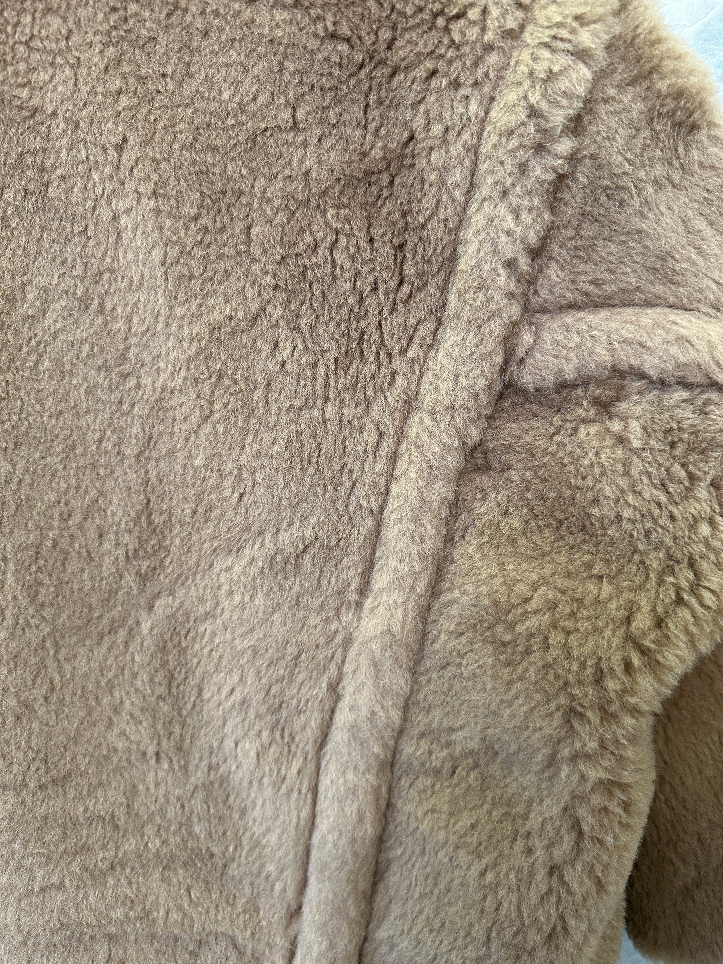 Max Mara Teddy Bear Double-Breasted Faux Fur Coat in Camel