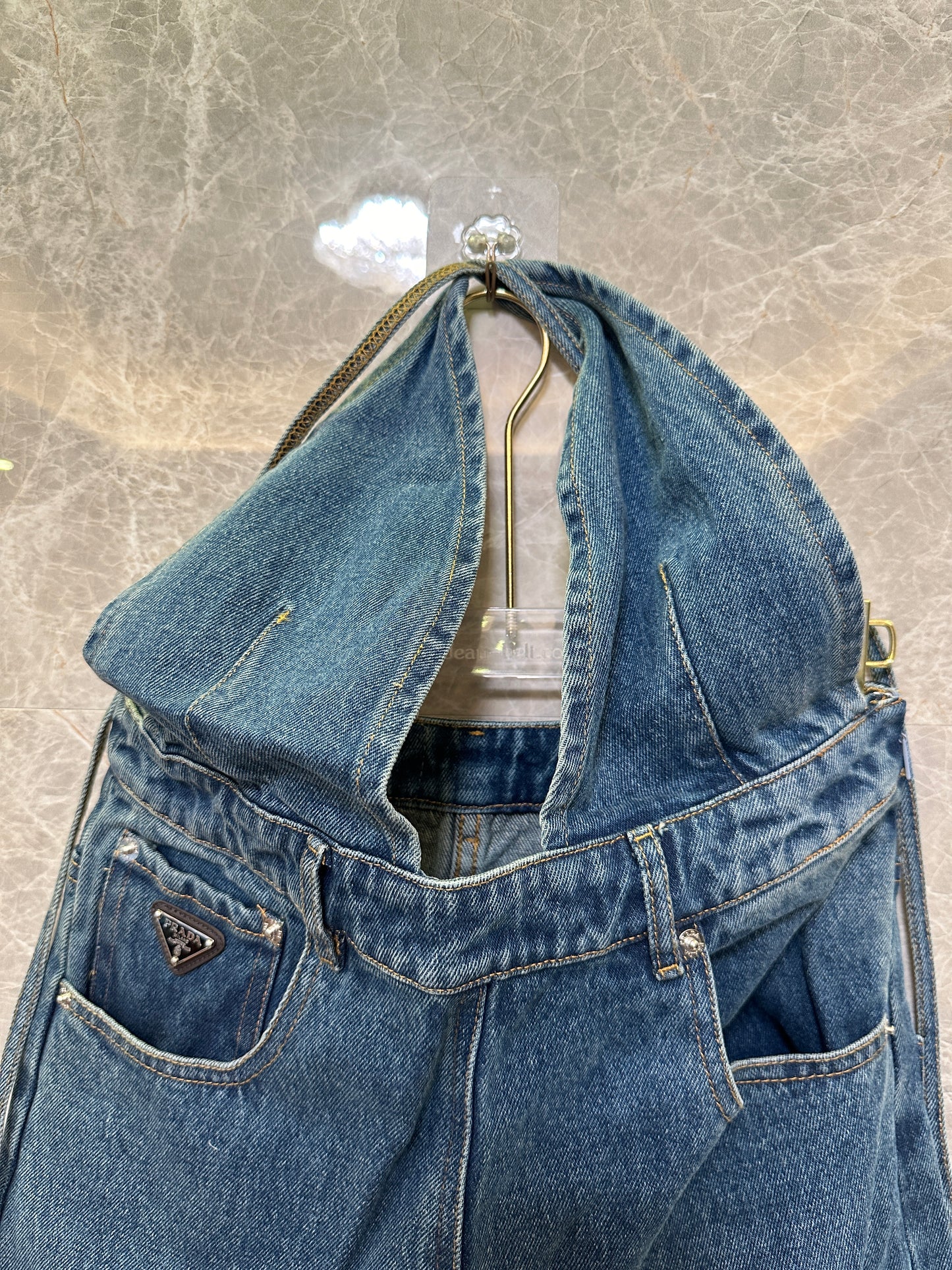 Prada Denim Wigh-Waisted Overalls