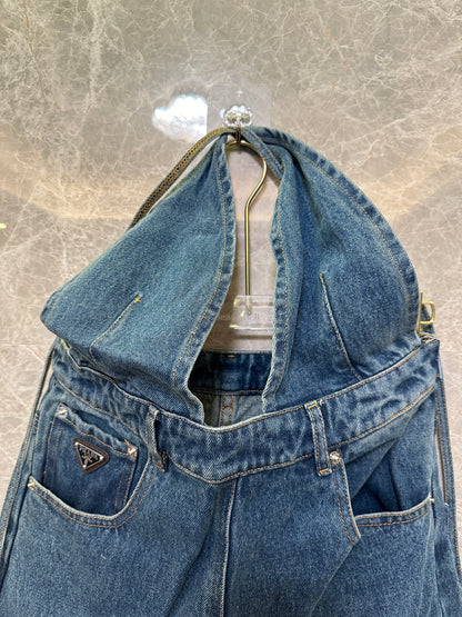 Prada Denim Wigh-Waisted Overalls