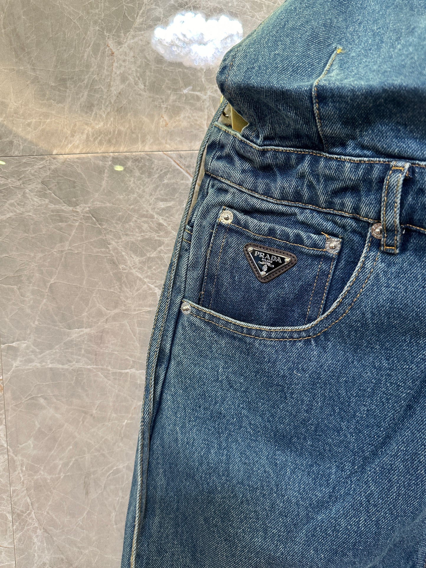 Prada Denim Wigh-Waisted Overalls