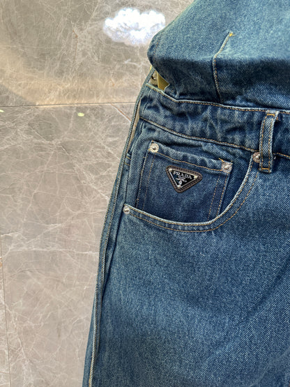 Prada Denim Wigh-Waisted Overalls