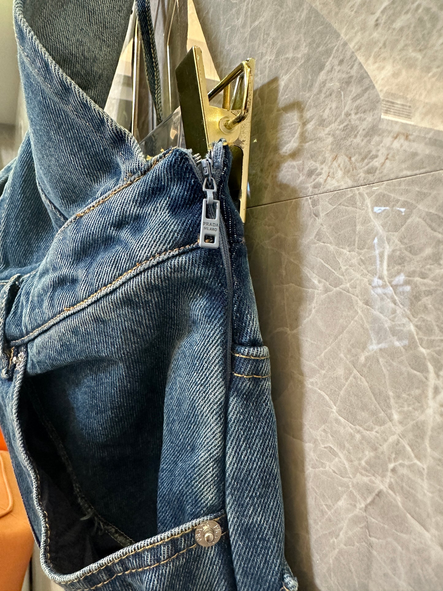 Prada Denim Wigh-Waisted Overalls