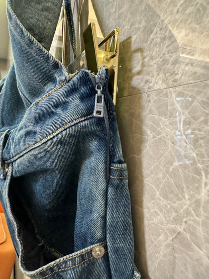 Prada Denim Wigh-Waisted Overalls
