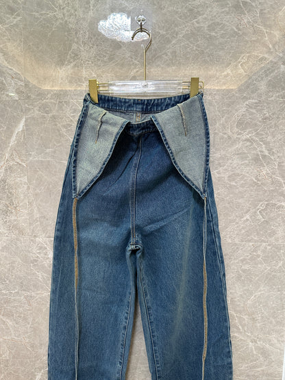 Prada Denim Wigh-Waisted Overalls