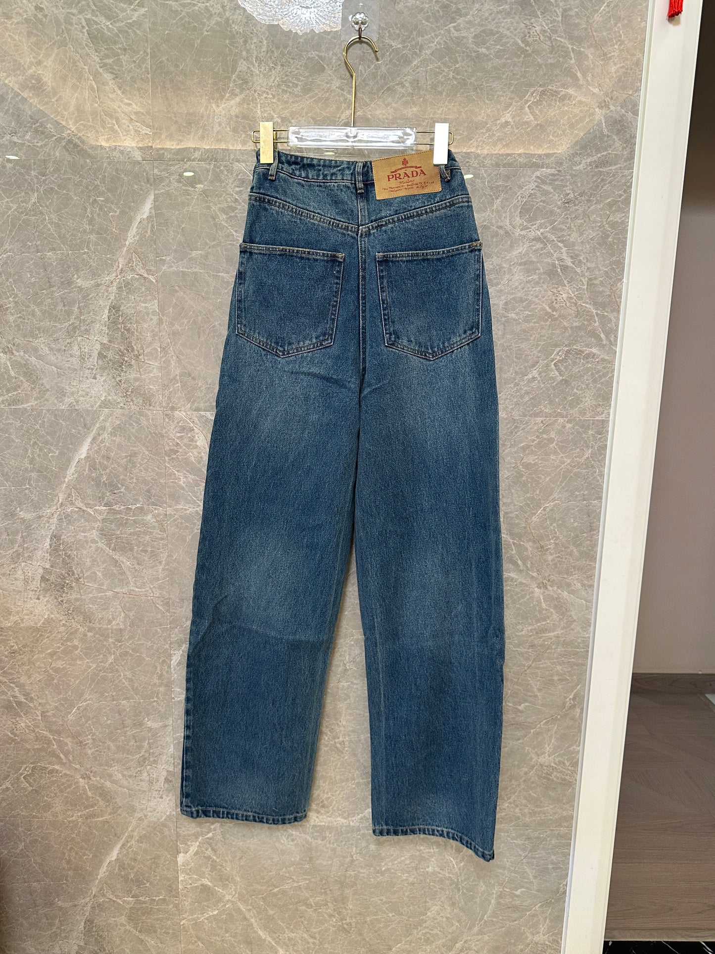 Prada Denim Wigh-Waisted Overalls