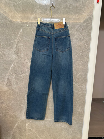 Prada Denim Wigh-Waisted Overalls