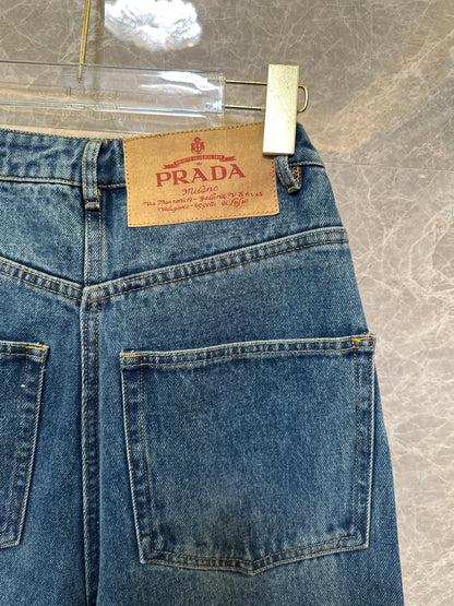 Prada Denim Wigh-Waisted Overalls