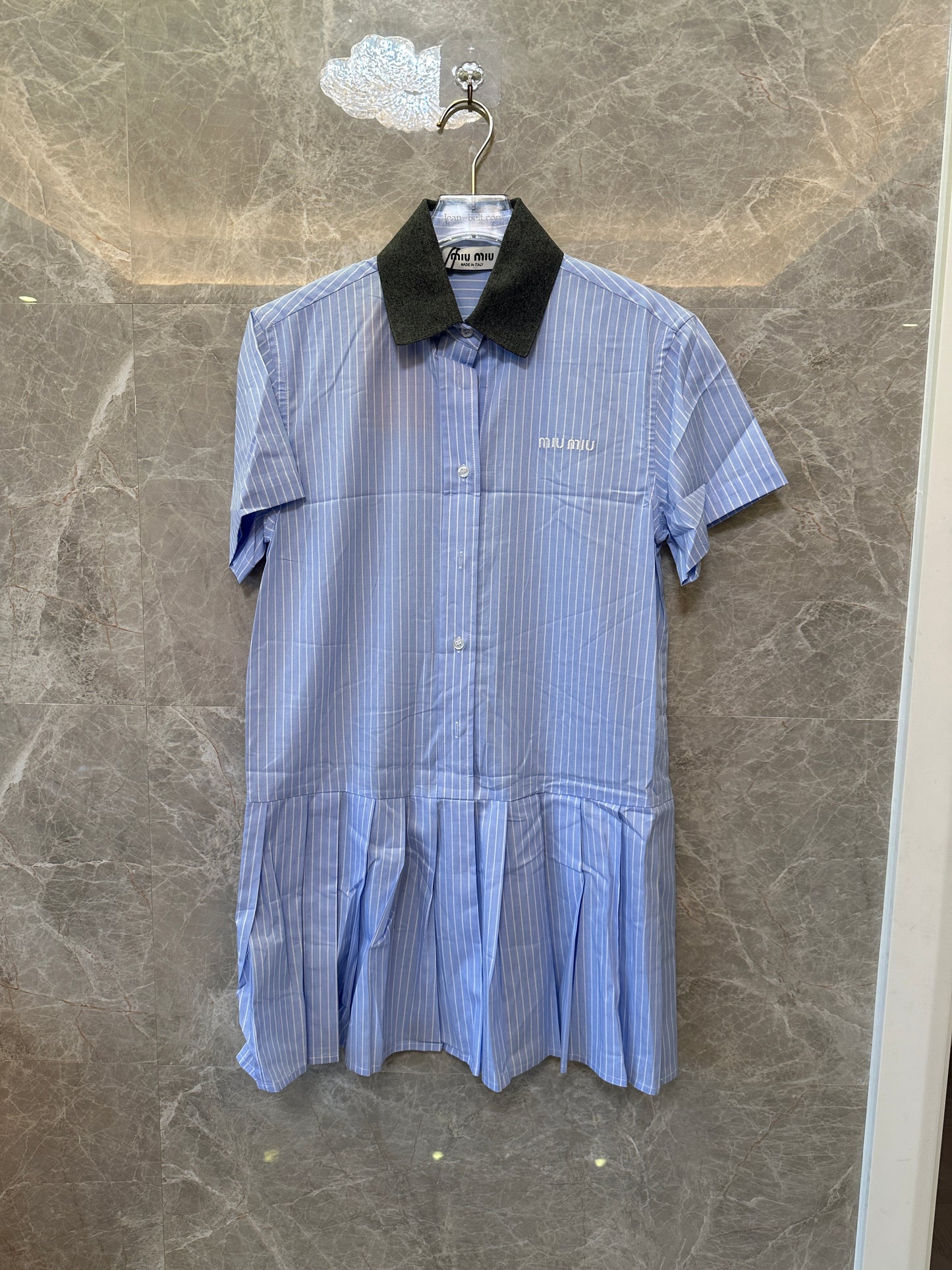 Miu Miu Striped Shirt Dress with Wool Collar