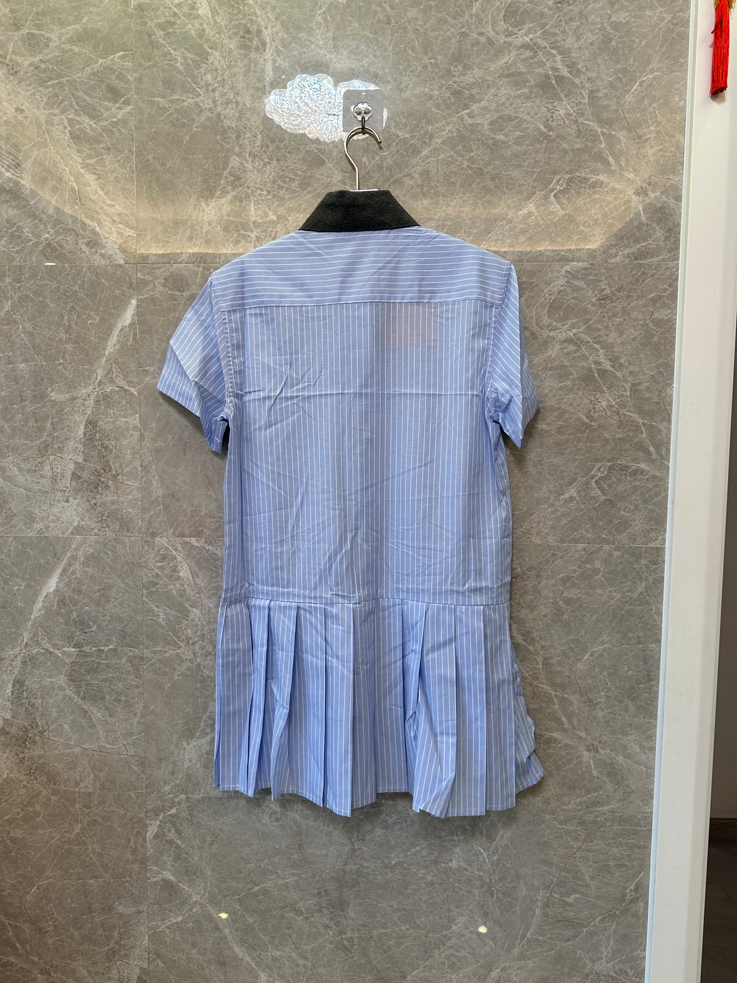 Miu Miu Striped Shirt Dress with Wool Collar