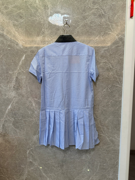 Miu Miu Striped Shirt Dress with Wool Collar