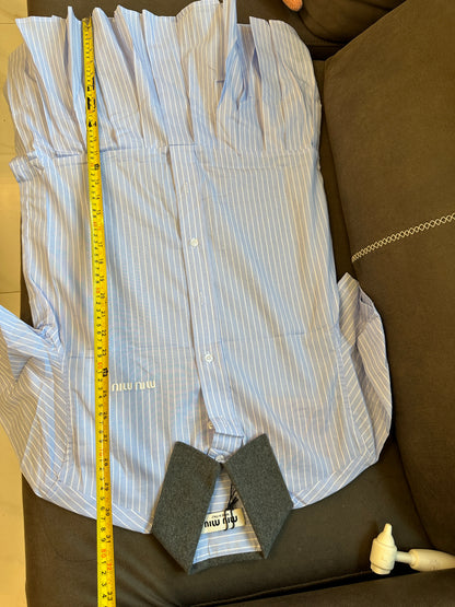 Miu Miu Striped Shirt Dress with Wool Collar