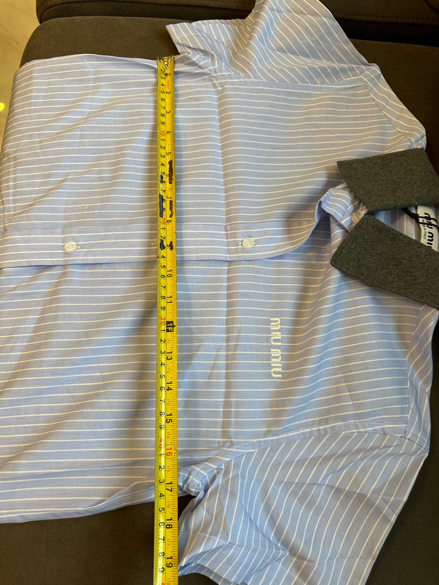Miu Miu Striped Shirt Dress with Wool Collar