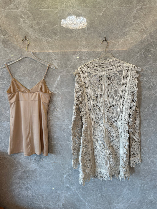 Zimmermann Lace Long Sleeve Mini Dress with Slip