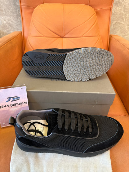 Brunello Cucinelli Black Suede and Mesh Sneakers