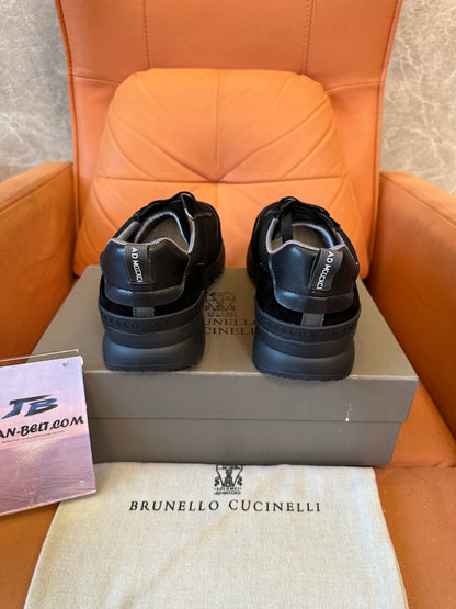 Brunello Cucinelli Black Suede and Mesh Sneakers