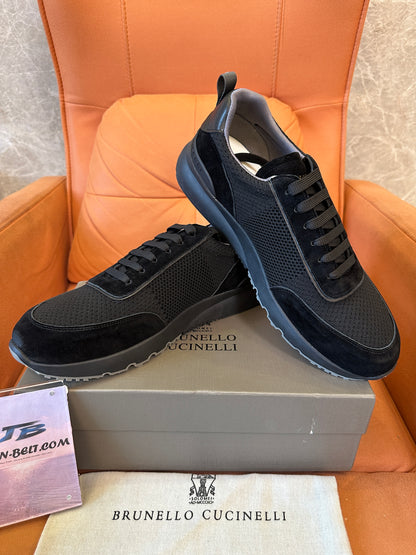 Brunello Cucinelli Black Suede and Mesh Sneakers