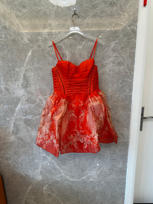 Zimmermann Lace-Up Bodice Mini Dress in Red