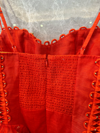 Zimmermann Lace-Up Bodice Mini Dress in Red