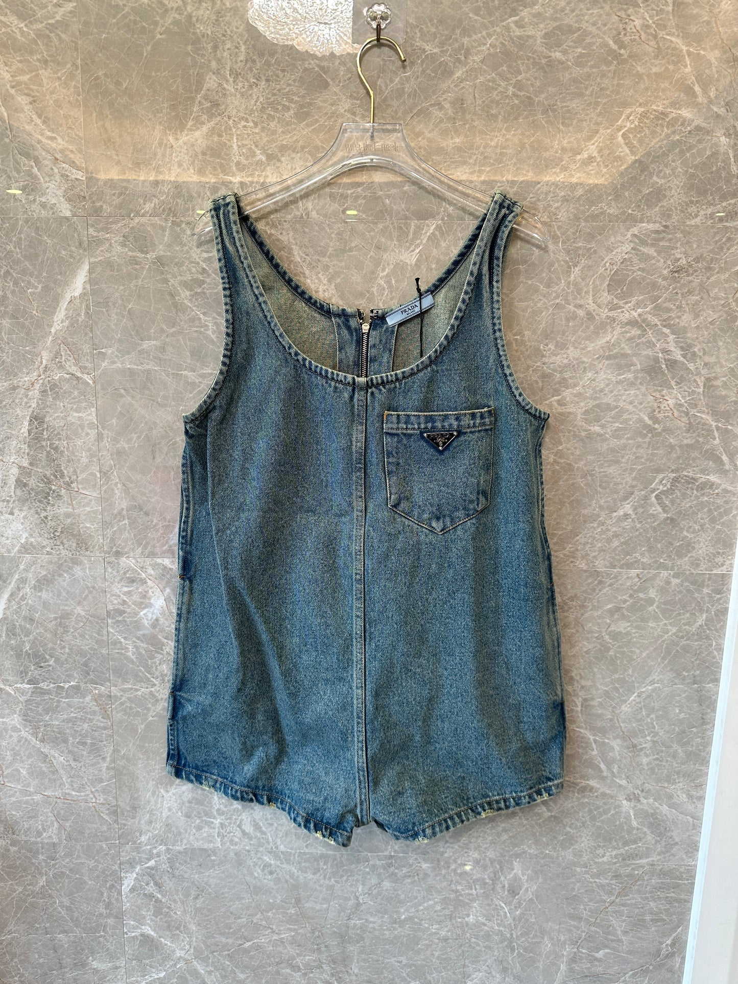 Prada Denim Playsuit with Zip Detail