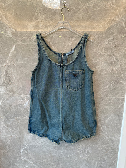 Prada Denim Playsuit with Zip Detail