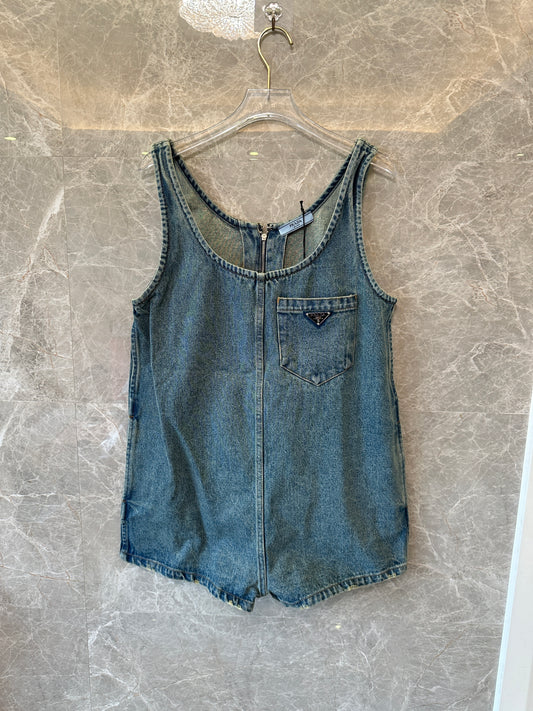 Prada Denim Playsuit with Zip Detail
