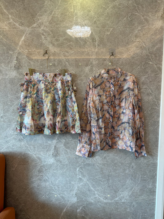 Zimmermann Printed Blouse & Skirt Two-Piece Set