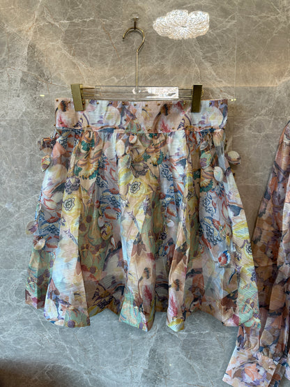 Zimmermann Printed Blouse & Skirt Two-Piece Set