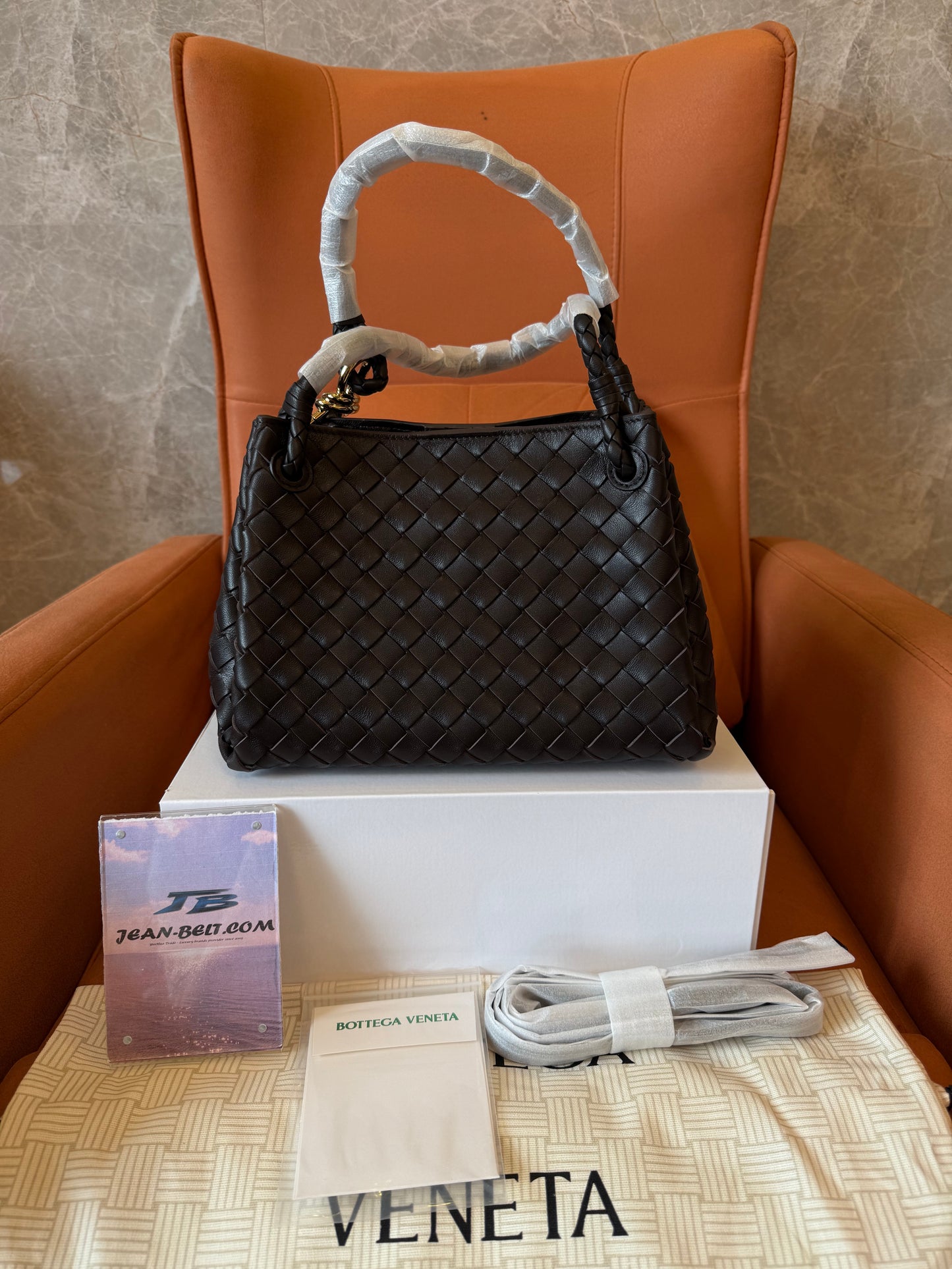 Bottega Veneta Intrecciato Woven Leather Top Handle Bag Dark Brown