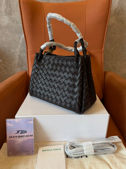 Bottega Veneta Intrecciato Woven Leather Top Handle Bag Dark Brown