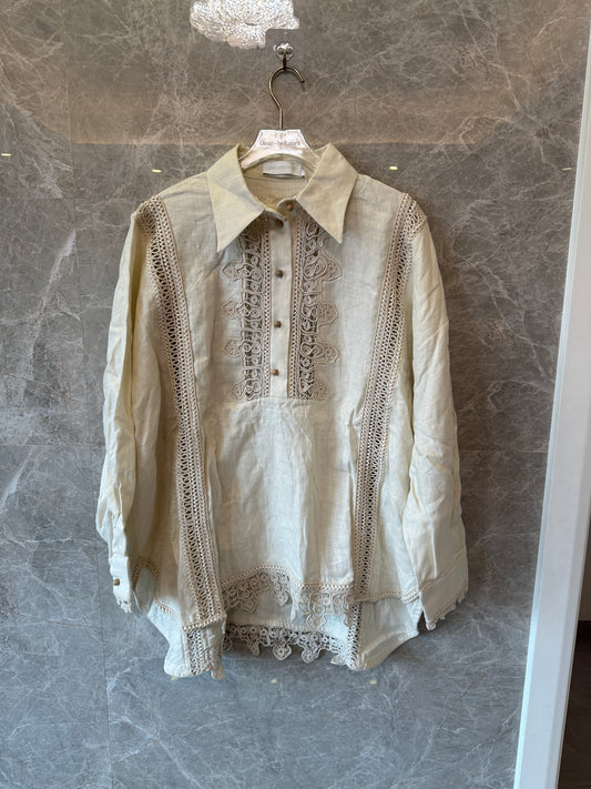 Zimmermann Lace-Trim Long Sleeve Blouse in Ivory