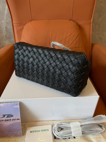 Bottega Veneta Intrecciato Woven Leather Top Handle Bag Dark Brown