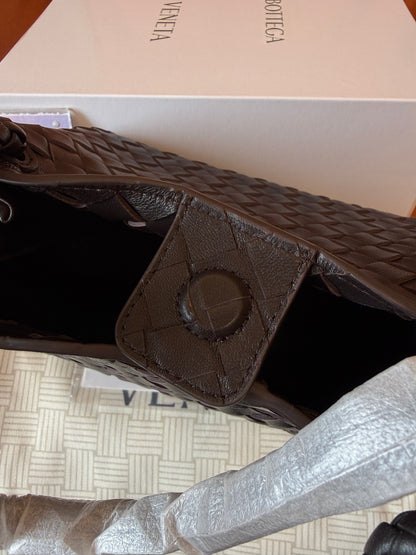 Bottega Veneta Intrecciato Woven Leather Top Handle Bag Dark Brown