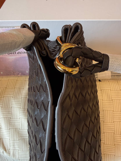 Bottega Veneta Intrecciato Woven Leather Top Handle Bag Dark Brown