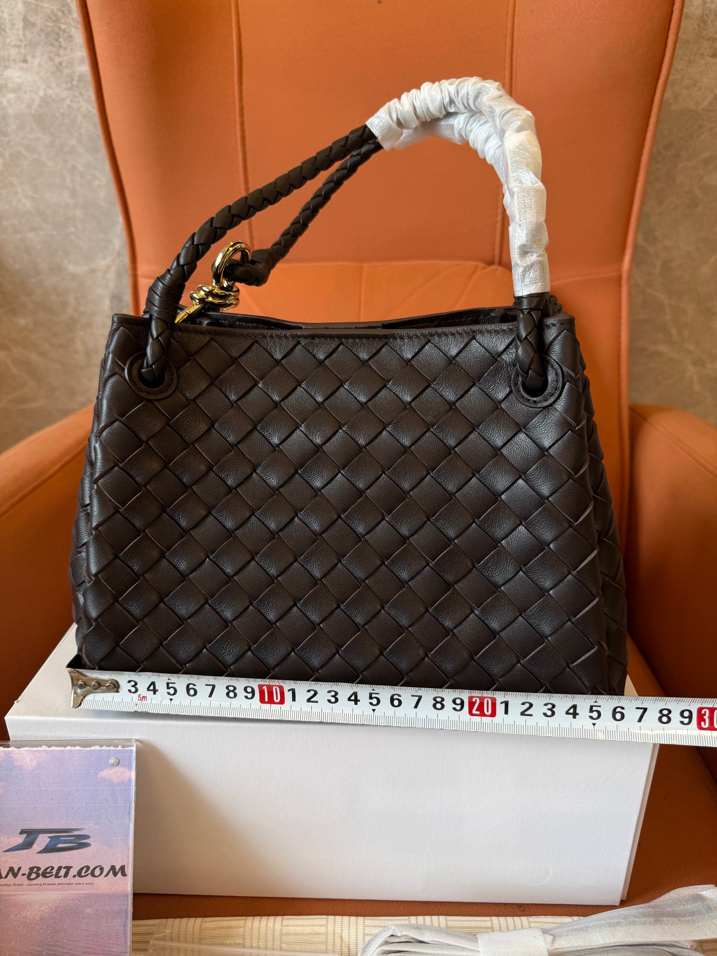 Bottega Veneta Intrecciato Woven Leather Top Handle Bag Dark Brown