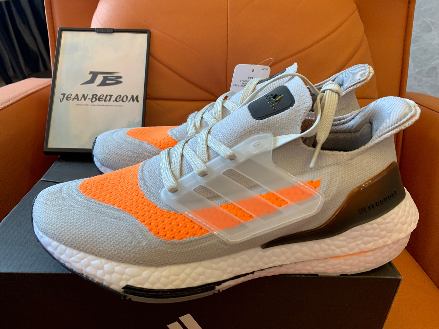 Adidas Ultraboost 22 -Light Gray with Orange Accents