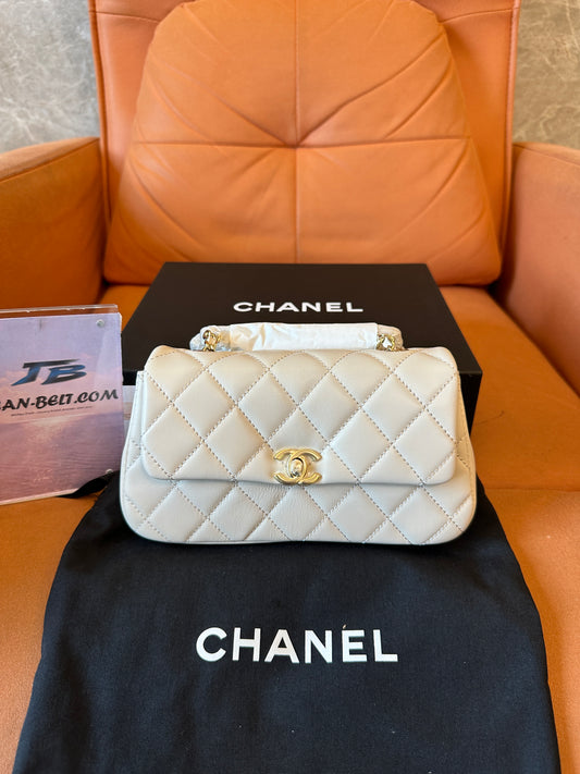 Chanel Beige Quilted Leather Flap Bag with Gold Hardware