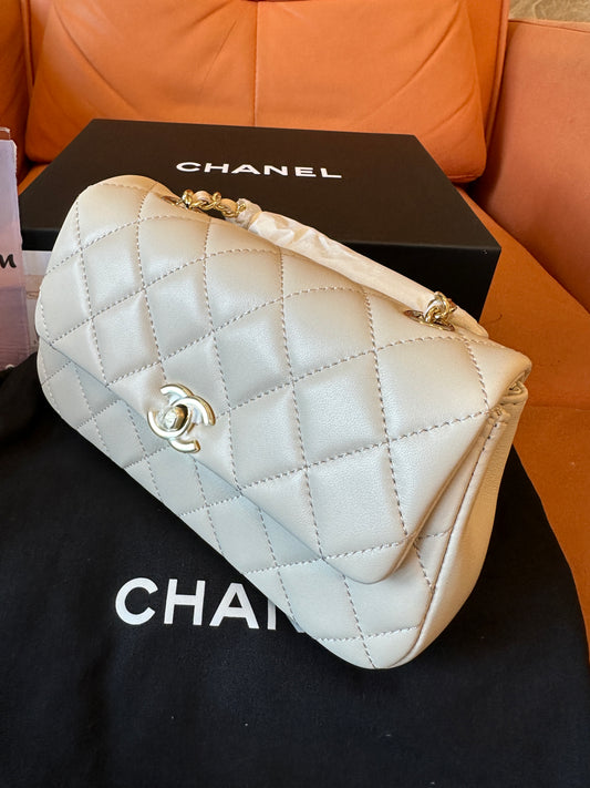 Chanel Beige Quilted Leather Flap Bag with Gold Hardware