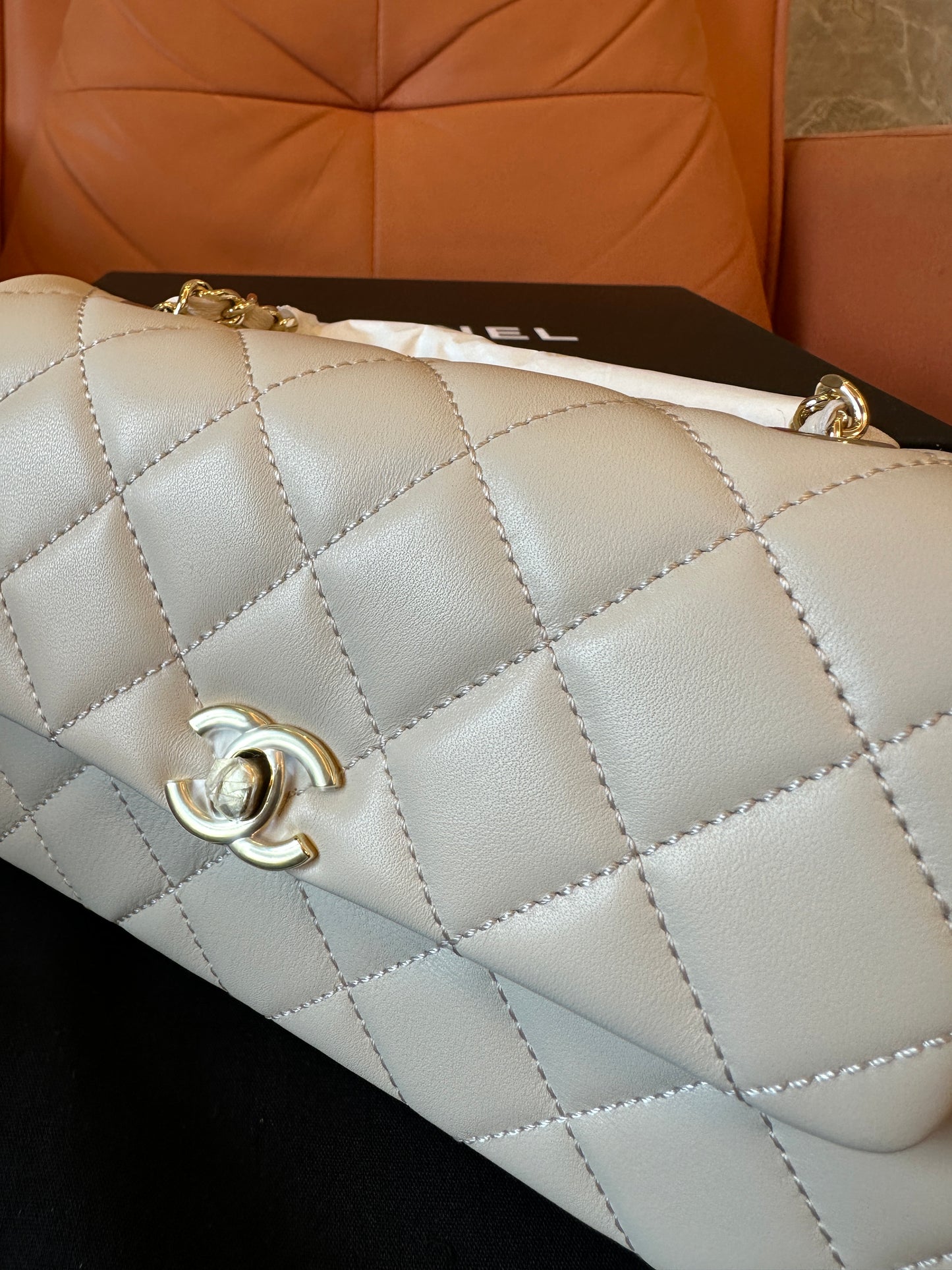 Chanel Beige Quilted Leather Flap Bag with Gold Hardware