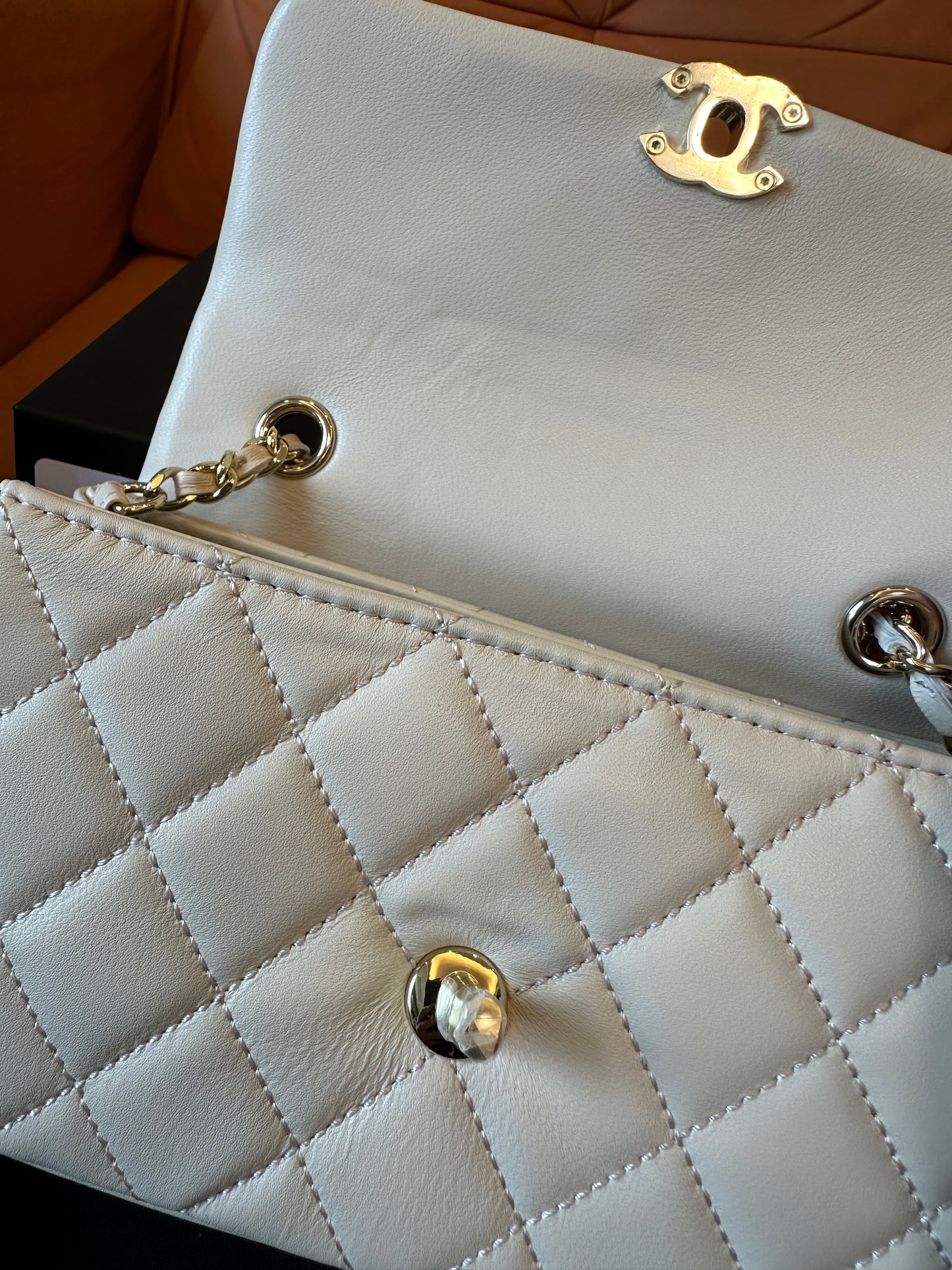 Chanel Beige Quilted Leather Flap Bag with Gold Hardware