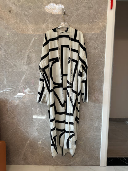 TOTEME Monogram Long Dress in Ivory and Black